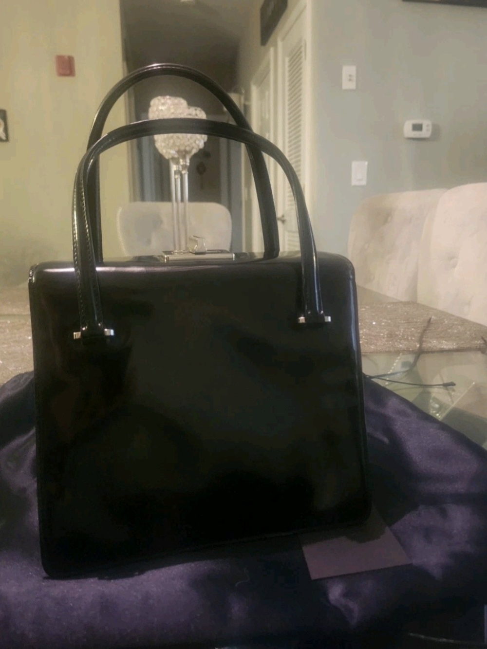 Prada Black Patent Leather Studded Top-Handle Satchel - Picture 4 of 5